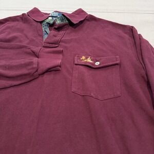 VTG Y2K Polo Ralph Lauren Men Burgundy Rugby Polo Sport Shirt With Pocket-L-5305